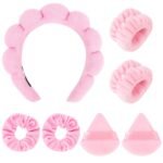 Araluky-7Pcs-Puffy-Spa-Headband-and-Wristband-Set-Skincare-Headband