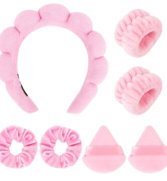 Araluky-7Pcs-Puffy-Spa-Headband-and-Wristband-Set-Skincare-Headband