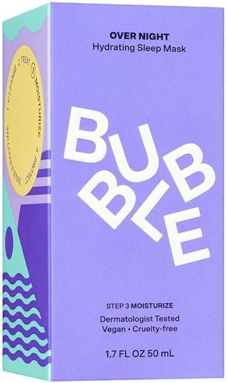 Bubble Skincare Overnight Hydrating Sleep Cream Mask | Overnight skincare, Moisturizing night cream, Detoxifying Clay Mask | Cruelty-free skincare - All Skin Types, 1.7 fl oz / 50mL